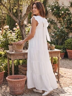 English Factory White Ruffle Tiered Maxi Dress M NWT